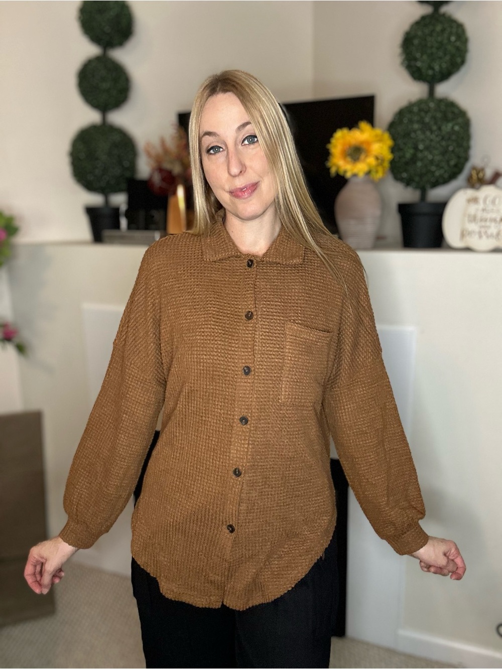 New Amazon Women's Button-Down Shirt Jacket in Brown